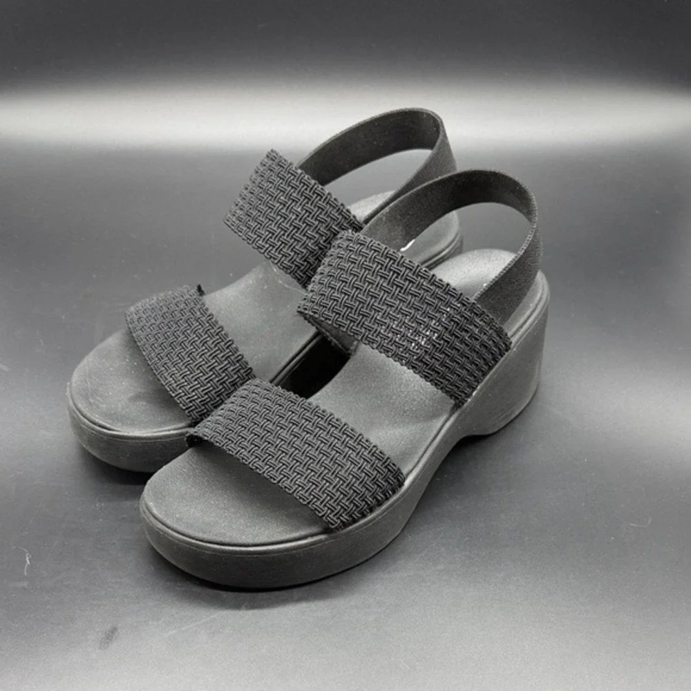 Skechers Cali Luxe Foam Black Wedge Sandals Women‎ Size 8 Elastic Straps